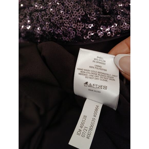 Sequins Strong Shoulder Mini Dress M Purple Holiday Party New Year Sparkle Shiny - Picture 15 of 16